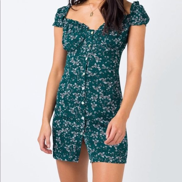 Princess Polly Brightson Green Floral Mini Dress NWT - Picture 1 of 5